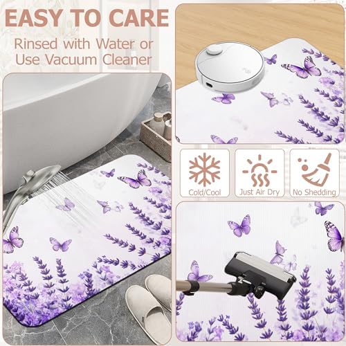 Diatomaceous Earth Bath Mat, Lavender Butterfly Bath Rugs - Image 6