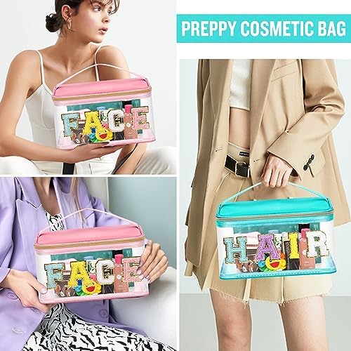 2 Pcs Chenille Letter Clear Makeup Bags FaceHair Pouch, Preppy Patch Travel - Image 5