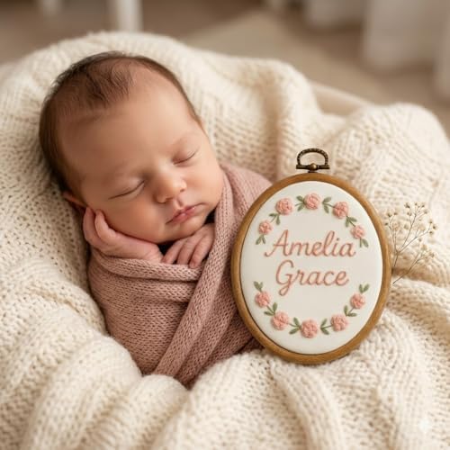 Personalized Baby Name Embroidery Hoop – Custom Newborn Announcement Sign - Image 5