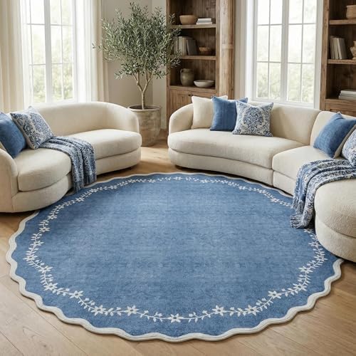 GarveeHome Large Round Rug 8ft Scalloped Washable Circle Living Room Rug by GarveeHome