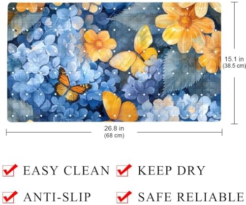 Bathtub Mat Non Slip 26.8x15.1In, Hydrangea Flowers Butterflies Bath Mat - Image 4