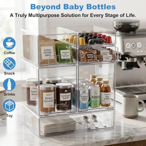 Clear Baby Bottle Organizer, 6-Piece Modular Stackable Acrylic Bins Set - Image 7