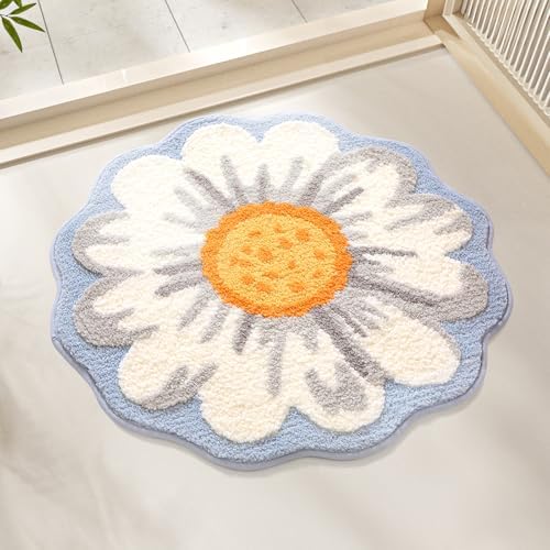 Bathroom Rug Mat, Cute Round Flower Bath Mat by WREWING