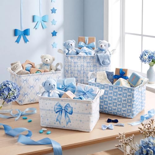 4pcs 4 Pcs Blue Bow Storage Basket - Image 2