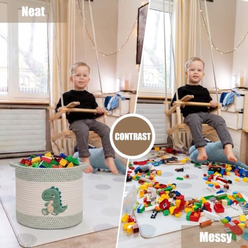 Baby Laundry Basket for Nursery, Large 15”x12” Dinosaurs Storage Baskets - Image 6