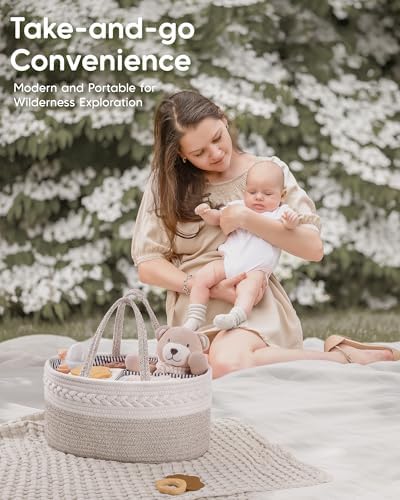 Maliton Extra Large Diaper Caddy Organizer, Cotton Rope Nursery Basket - Image 5
