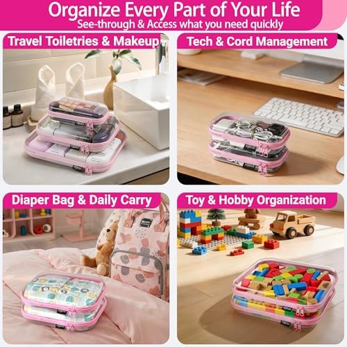 YQBRAO Clear Hard Shell Zipper Cases, 4 Medium Makeup Organizers - Image 3
