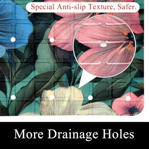 Bathtub Mat Non Slip 26.8x15.1 Inch, Florals Vintage Shower Mat - Image 2