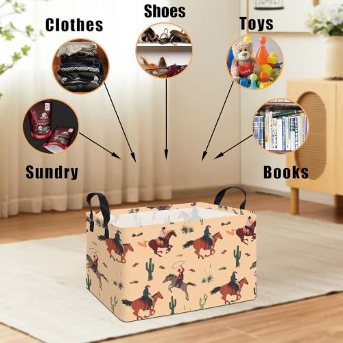 Rectangular Collapsible Storage Basket Nursery Toy Organizer Cactus Cowboy - Image 4