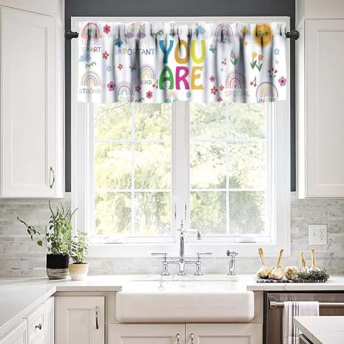Rainbow Valances Curtains Quotes Inspirational Positive Hippie Flower Window - Image 6
