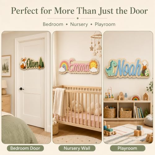 Personalized Kids Room Name Sign, Custom Wooden Door Sign - Image 6