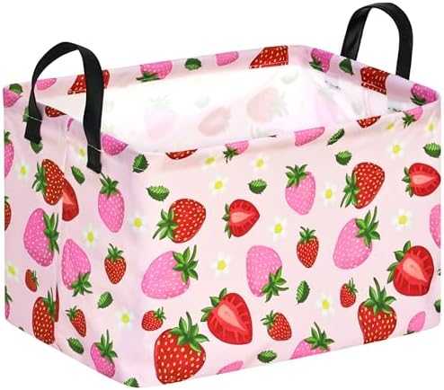 Strawberry Print Storage Box Girls Gifts Basket Clothes Hamper Basket by VAIVUSTO