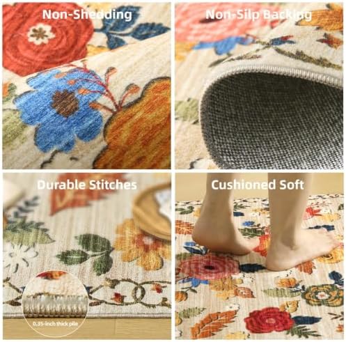 Washable Small Area Rug for Entryway: 2x3 Throw Rugs Non Slip Floral Carpet - Image 5