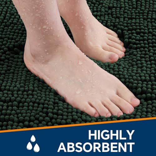 Chenille Bathroom Rug 20"x32" Dark Green, Non-Slip Plush Bath Mat - Image 4