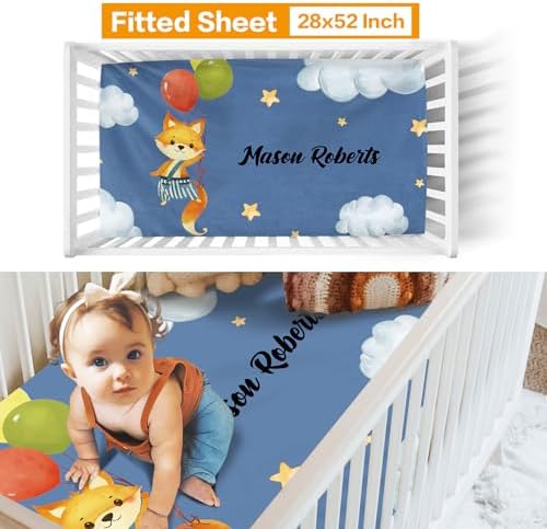 Custom Crib Bedding Set for Boys Gifts Fox Balloon Design Color07 - Image 3