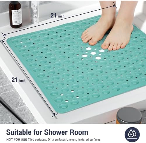 Square Shower Mat Bathtub Bath Mat Non Slip Mars Green 21"x21" - Image 5