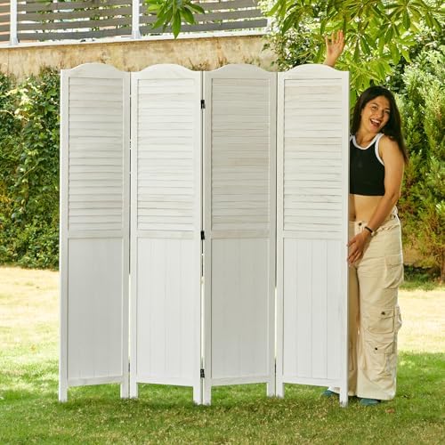 Room Dividers, 5.75Ft Individual Privacy Screens Foldable Wooden Louver & MDF - Image 3