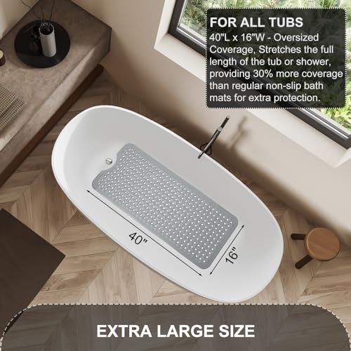 TEESHLY Bath Tub and Shower Mats, Non Slip 40 x 16 Inch Extra Large Bathtub Mat - Image 5