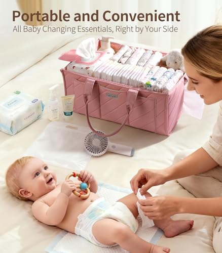 Pink Diaper Caddy Organizer – Portable Storage Basket - Image 2