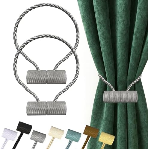 Hion Magnetic Curtain Tiebacks Grey 2pcs, Curtain Tiebacks Buckles Holdbacks by Hion