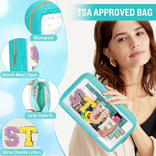 Chenille Letter Clear Makeup Bags Stuff Pouch, Preppy Patch Makeup Bag - Image 3