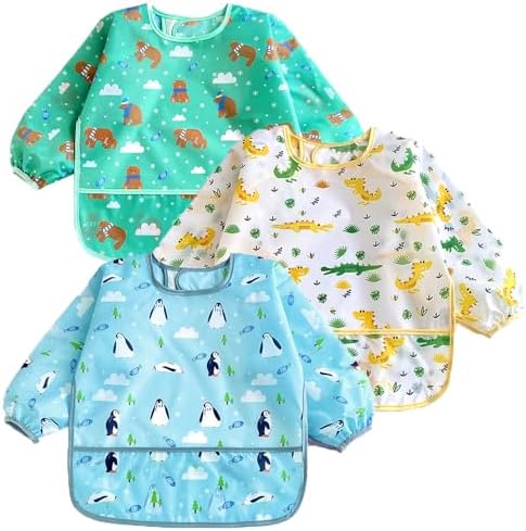 PandaEar 3 Pack Waterproof Long Sleeve Baby Bibs by PandaEar