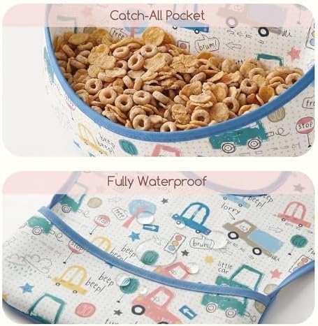 3 Pack Waterproof Baby Bibs for Eating, Mess Proof Feeding Bib - Image 4