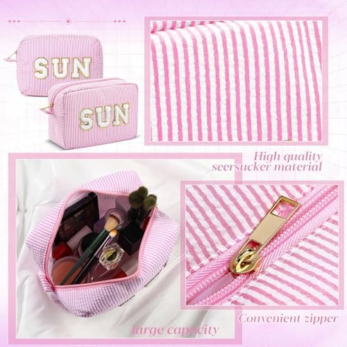 Sanwuta Seersucker Cosmetic Bags Sun Bags Stripe Preppy Cosmetic Bag Sunscreen - Image 3