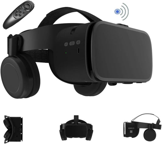 3D Glasses Virtual Reality VR for Smartphone Google Cardboard, Wireless Bluetooth VR Headset Helmet Stereo for Android iOS iPhone 12 11 Pro Max Mini X R S 8 7 Samsung 4.7-6.2" Phone (Black)