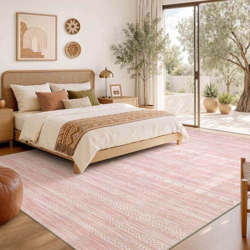 Nakagishi Pink Rugs for Bedroom Girls: 7x10 Washable Boho Large Neutral Cute - Image 6