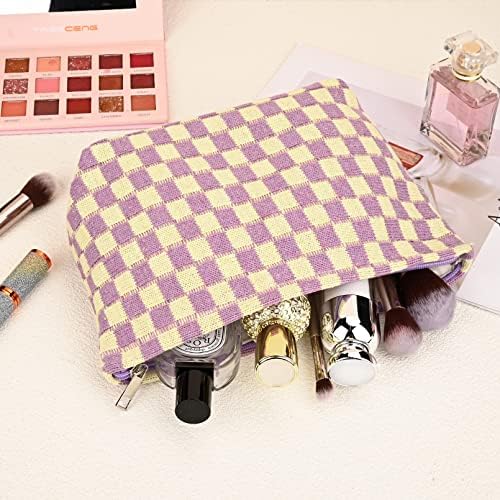 SOIDRAM 2 Pieces Makeup Bag Large Checkered Cosmetic Bag Capacity Canvas Travel - Image 4