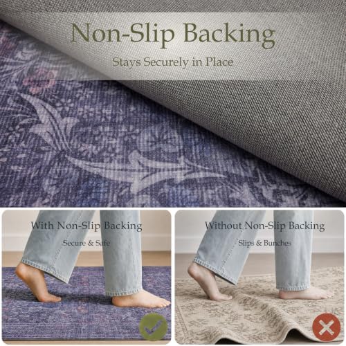 JOLLYVOGUE Runner Rug, 2x8 Washable Vintage Floral Rug, Twilight Purple - Image 4