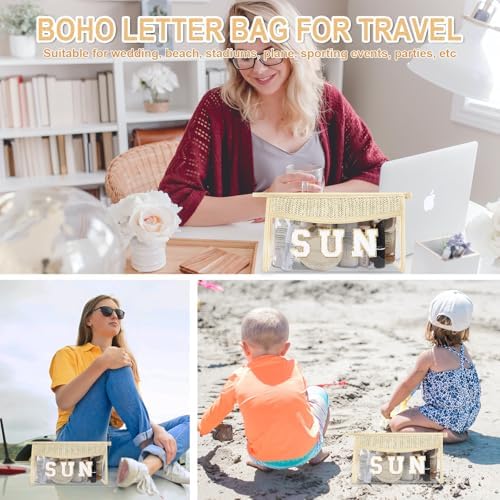 Iqimott 2Pcs Preppy Patch Sun Bag Makeup Letter Bag, Boho Letter Sun Bags - Image 6