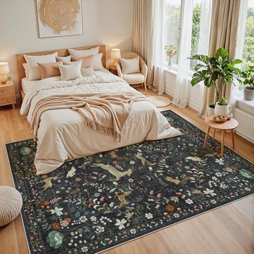 8x10 Area Rugs Boho Floral Washable Living Room Rug Neutral Carpet Bedroom - Image 3