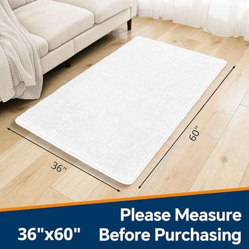Chenille Bathroom Rug 36"x60" White, Large Plush Bath Mat - Image 2