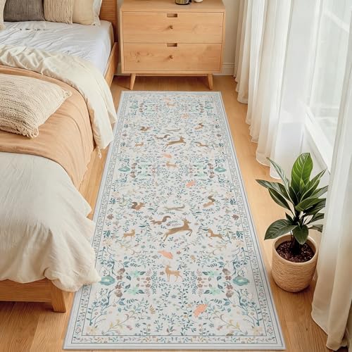 Runner Rug Washable Runners Kitchen Rugs Non Slip Neutral Floral Carpet - Image 3
