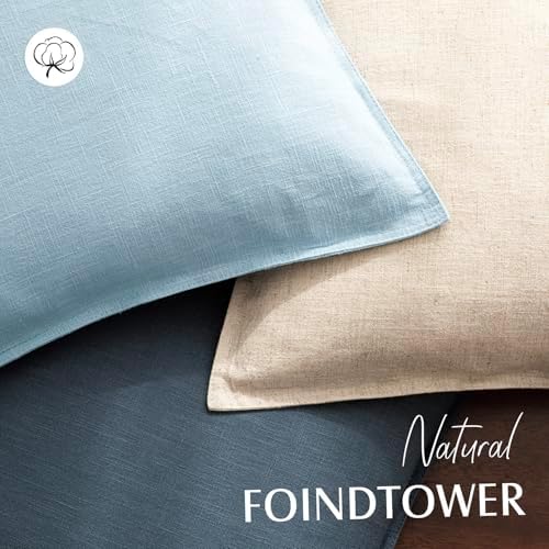 Foindtower Linen Solid Decorative Throw Pillow Covers 24x24 Inch Light Blue - Image 4
