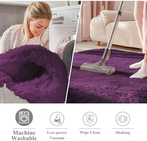 OLANLY Dark Purple Round Rugs for Bedroom - Image 2