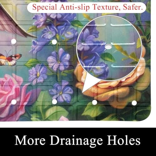 Bathtub Mat Non Slip 26.8x15.1 Inch, Hummingbird and Flower Shower Mat - Image 2