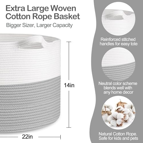 MEGASKET XXXL Large Cotton Rope Storage Bin, Woven Baby Kids Toy Storage Bin Box - Image 2