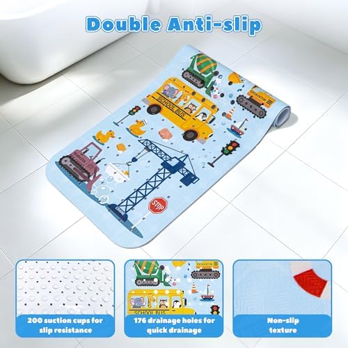 UNEEDE Baby Bathtub Mat Non Slip, 40x16'' Excavator Design Bath Mat - Image 4