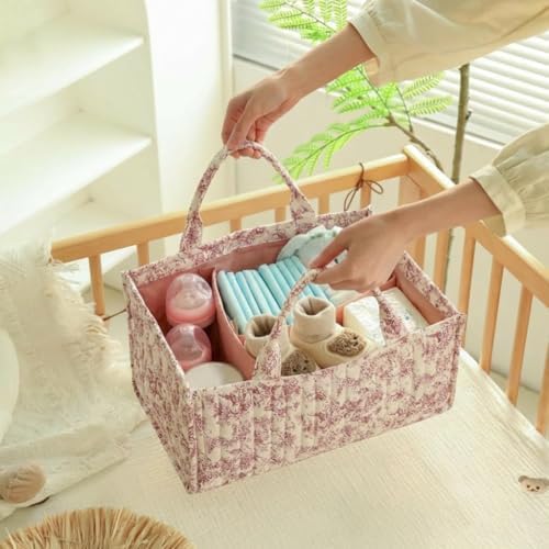 Quilted Fabric Storage Basket Floral Baby Diaper Caddy Quilted Basket Organizer - Image 3