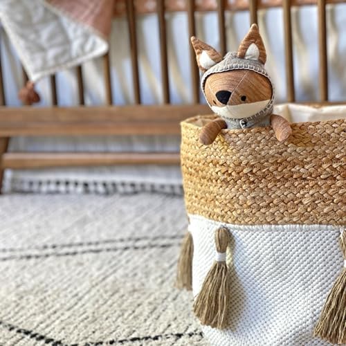 Crane Baby Fabric Round Nursery Storage Basket, Cotton & Jute - Image 5