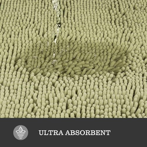 Yeaban Chenille Sage Green Bathroom Rug 17"x24", Non-Slip Rubber Backing - Image 4