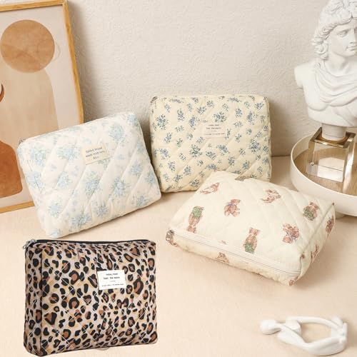 uekeboag Quilted Cotton Makeup Bag 2Pcs Coquette Cosmetic Bag, Large Soft - Image 5