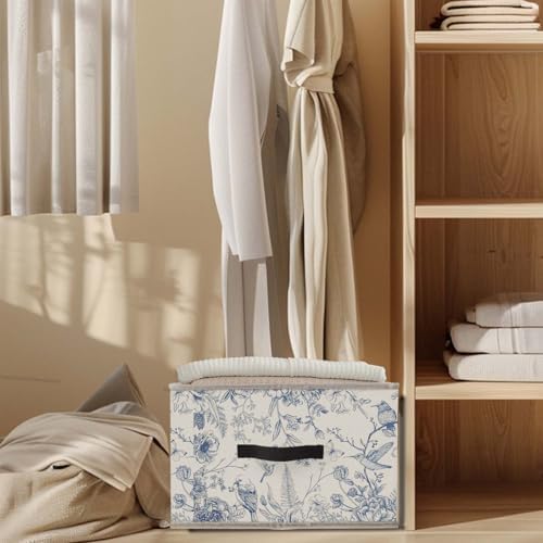 Blue and White Chinoiserie Storage Bins Basket, Vintage Bird Floral Botanical - Image 3
