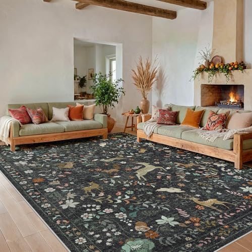 8x10 Area Rugs Boho Floral Washable Living Room Rug Neutral Carpet Bedroom - Image 2