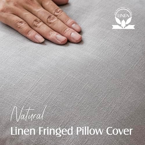Foindtower Boho Linen Fringe Lumbar Throw Pillow Covers 12×20 Light Gray - Image 2