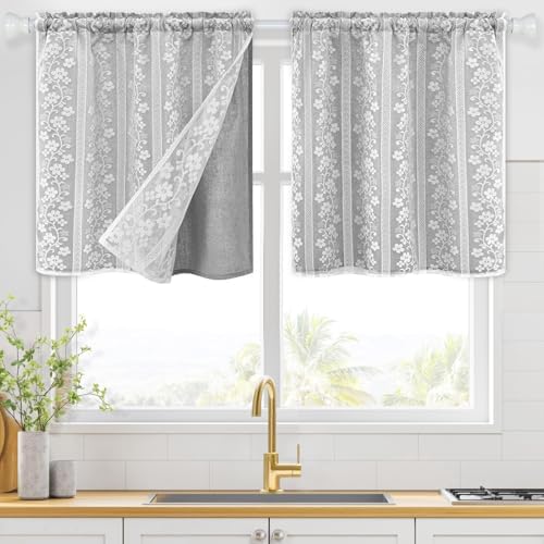 ASPMIZ Linen Kitchen Curtains 24 Inch Length, Double Layered Window Curtain 2 by ASPMIZ