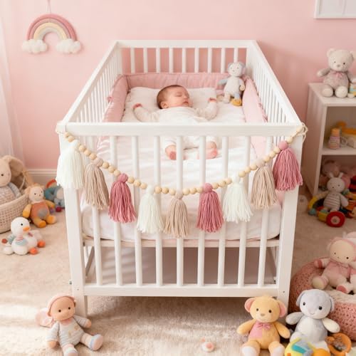 Boho Yarn Tassel Garland Pink Banner - Image 3